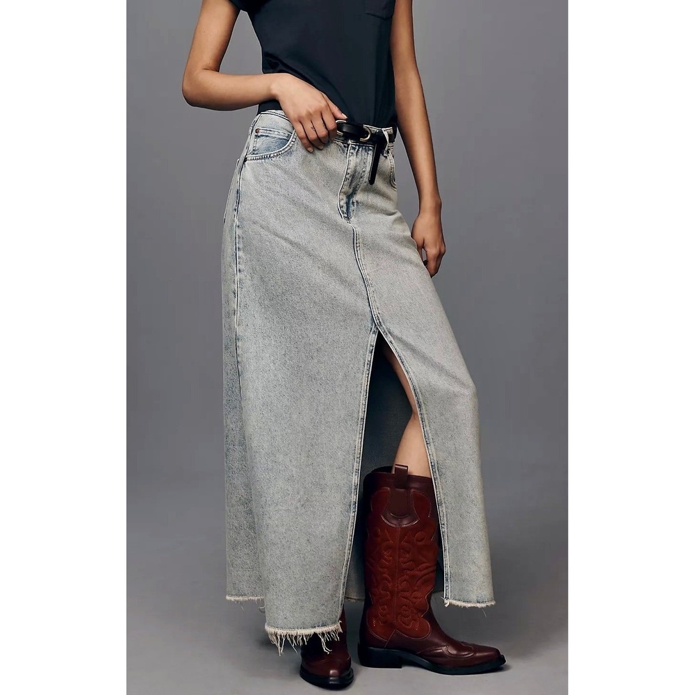 Anthropologie Pilcro Madi Front-Slit Light Blue Wash Denim Maxi Skirt Size 10
